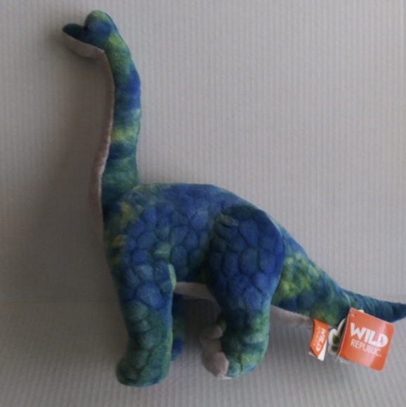 Brontosaurus Dinosaur Blue Green Plush Stuffed Animal 14" Tall by Wild Republic - Picture 1 of 13